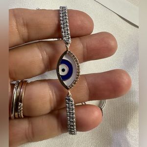 Grey Macrame Oval Evil Eye Turquoise & Cubic Zirconia Setting Bracelet